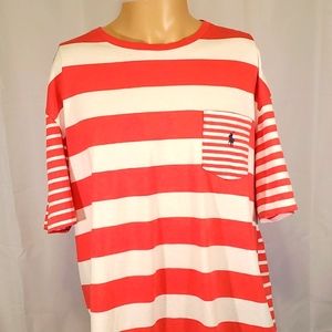 Polo Ralph Lauren XL Red/White Multi-Striped Oxford Tshirt w/Pocket